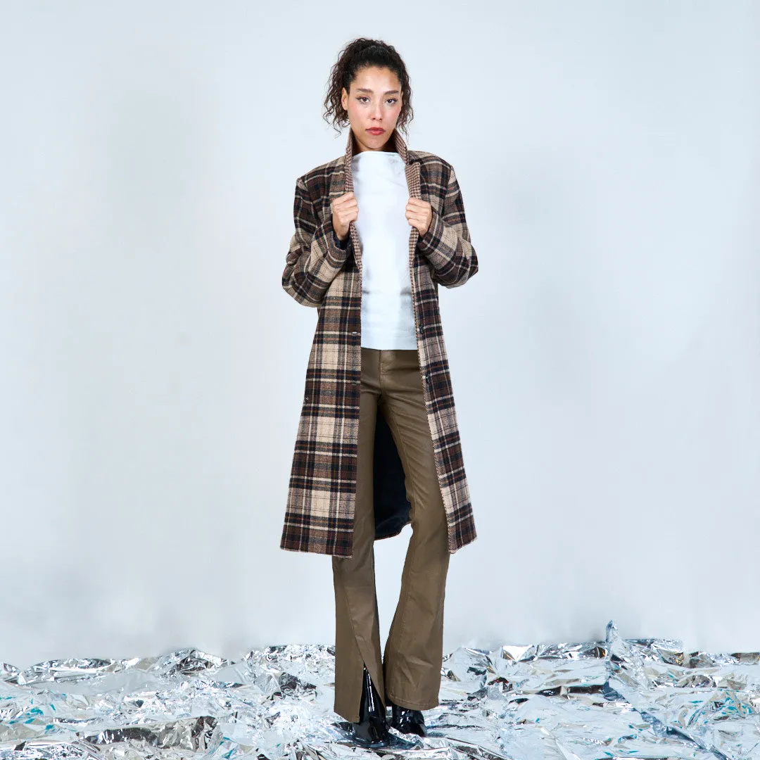 Plaid longline coat with notched collar wholesale