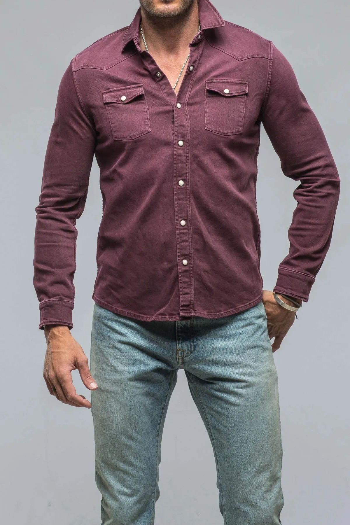 Ranger Colored Denim Snap Shirt In Bordeaux