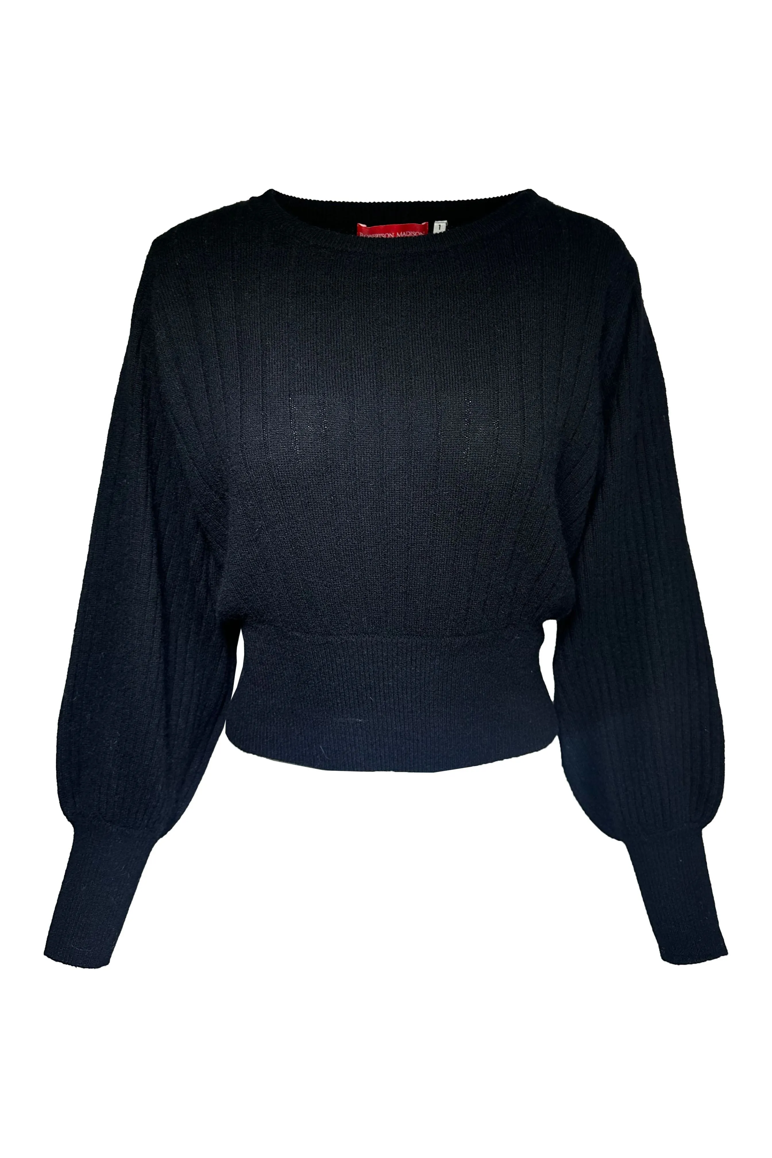 Robertson Madison 100% Cashmere Prauge Lux Balloon Cropped Sweater CCC24-007 | Black