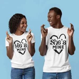 She's/He's Mine - Valentine's Gift for Couples Matching Set, Boyfriend & Girlfriend Outfits