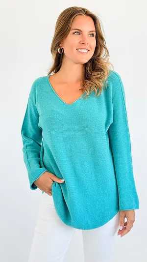 Soho Italian V-Neck Pullover - Turquoise