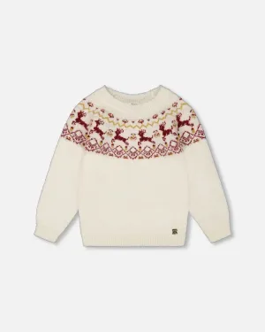 Sweater With Christmas Intarsia Off White And Red