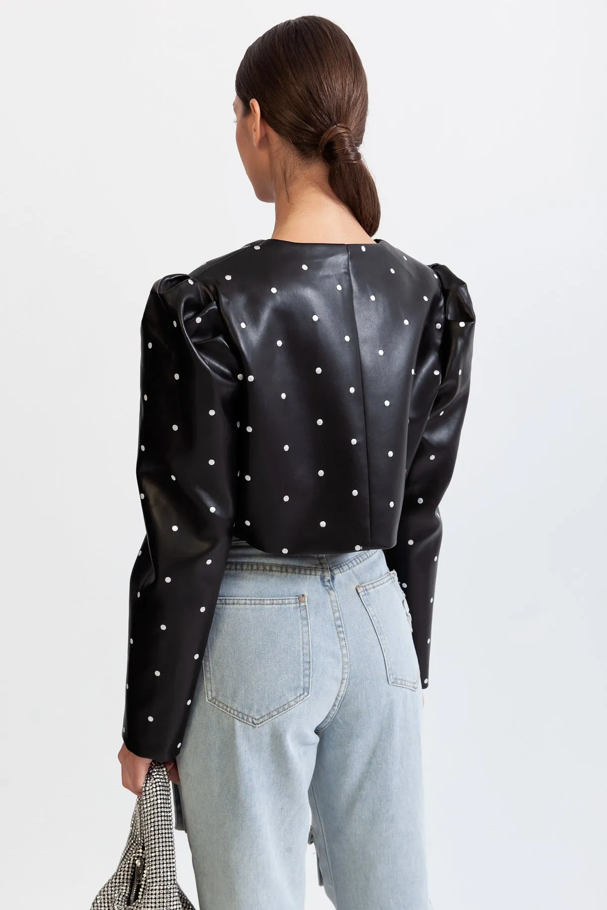 Vegan Leather Effect Dots Blazer - Black