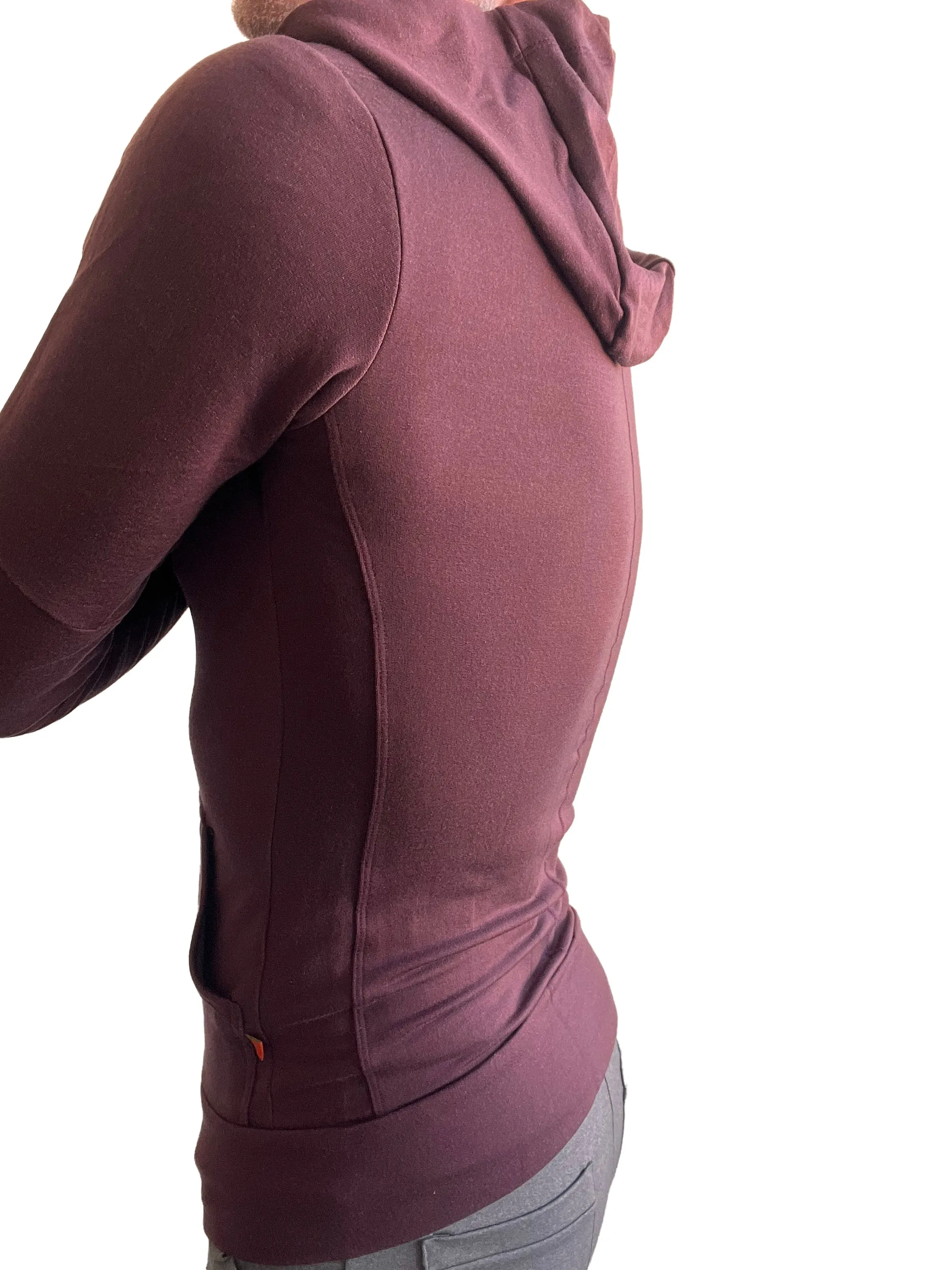 **Winter Collection** Mid-Weight LUXURY-Fleece Form-fit Crossover Yoga Track Hoodie (Burgundy)