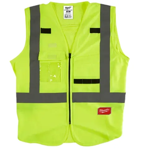 Yellow Class 2 High-Visibility Safety Vest w/10 Pockets, L/XL