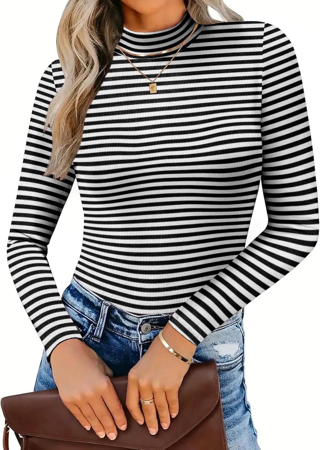 Zeagoo Women's Mock Neck Long Sleeve T Shirts Fall Fashion Basic Slim Fit Soft Thermal Underwear Top 2024